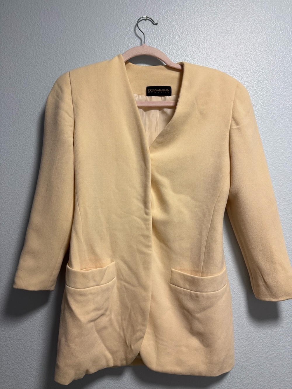 Vintage Donna Karan New York Cream Minimalist Longline Blazer Jacket
